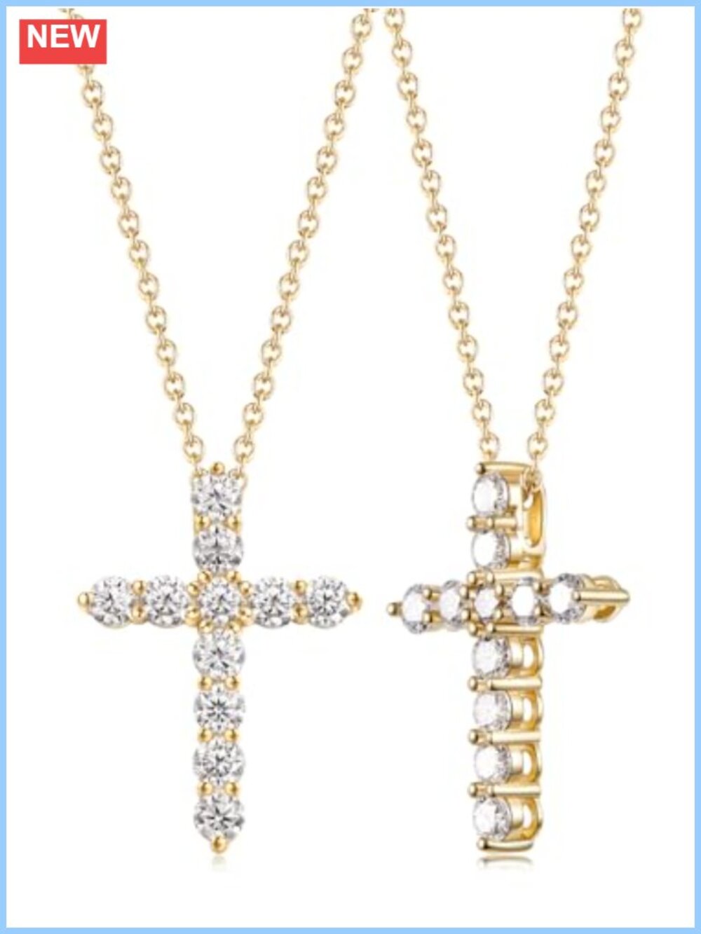 Moissanite Cross Necklace 925 Sterling Silver Yellow Gold Plated